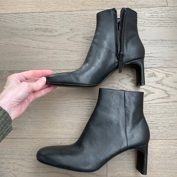 Oak + Fort 5627 2.75" Heeled Leather Booties w Inside Zip Closure Black Sz 8 - Picture 6 of 10